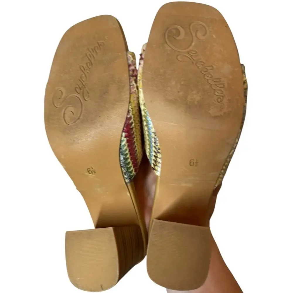 Seychelles Women’s Size 6.5 Multicolor Woven Slide Sandals 3” Block Heel